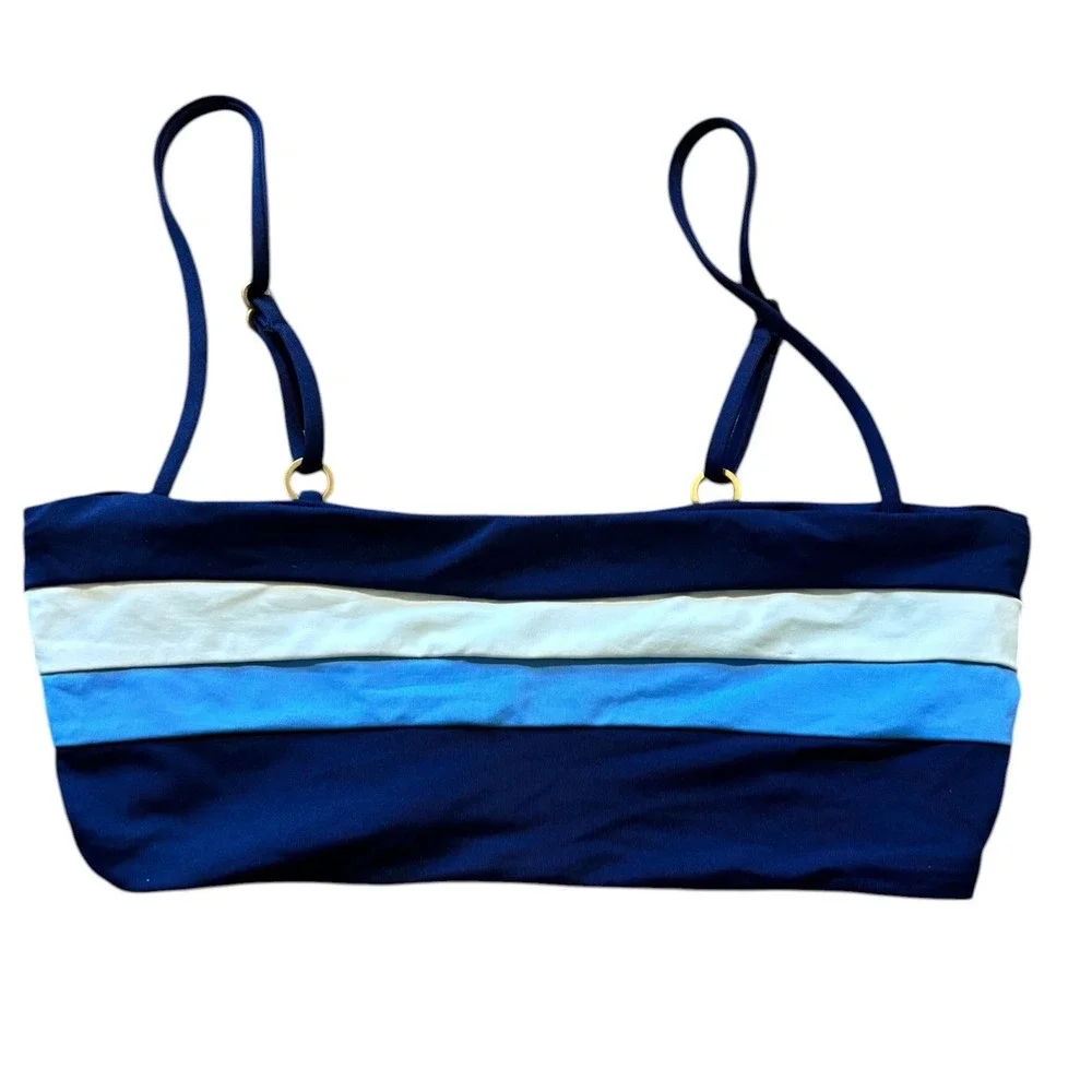 L*Space Swim Rebel Stripe Bikini Top Navy White Blue Bandeau‎ XSmall NWT